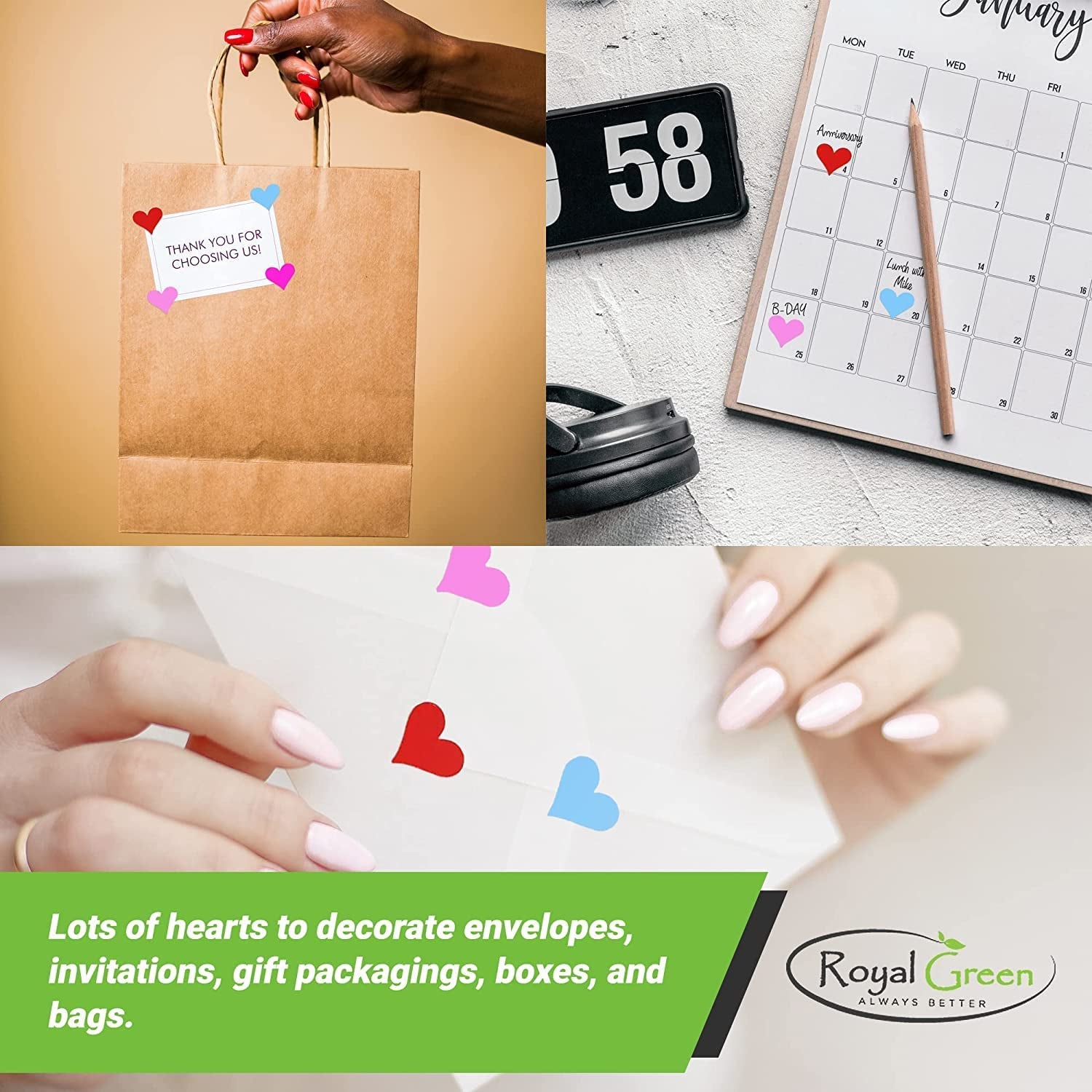 Small Heart Stickers - Scrapbooking Stickers, Packaging Stickers, Arts & Crafts Decorative Sticker Labels for Scrapbooks & More - 0.5 Inch, 350-Pack (Red)