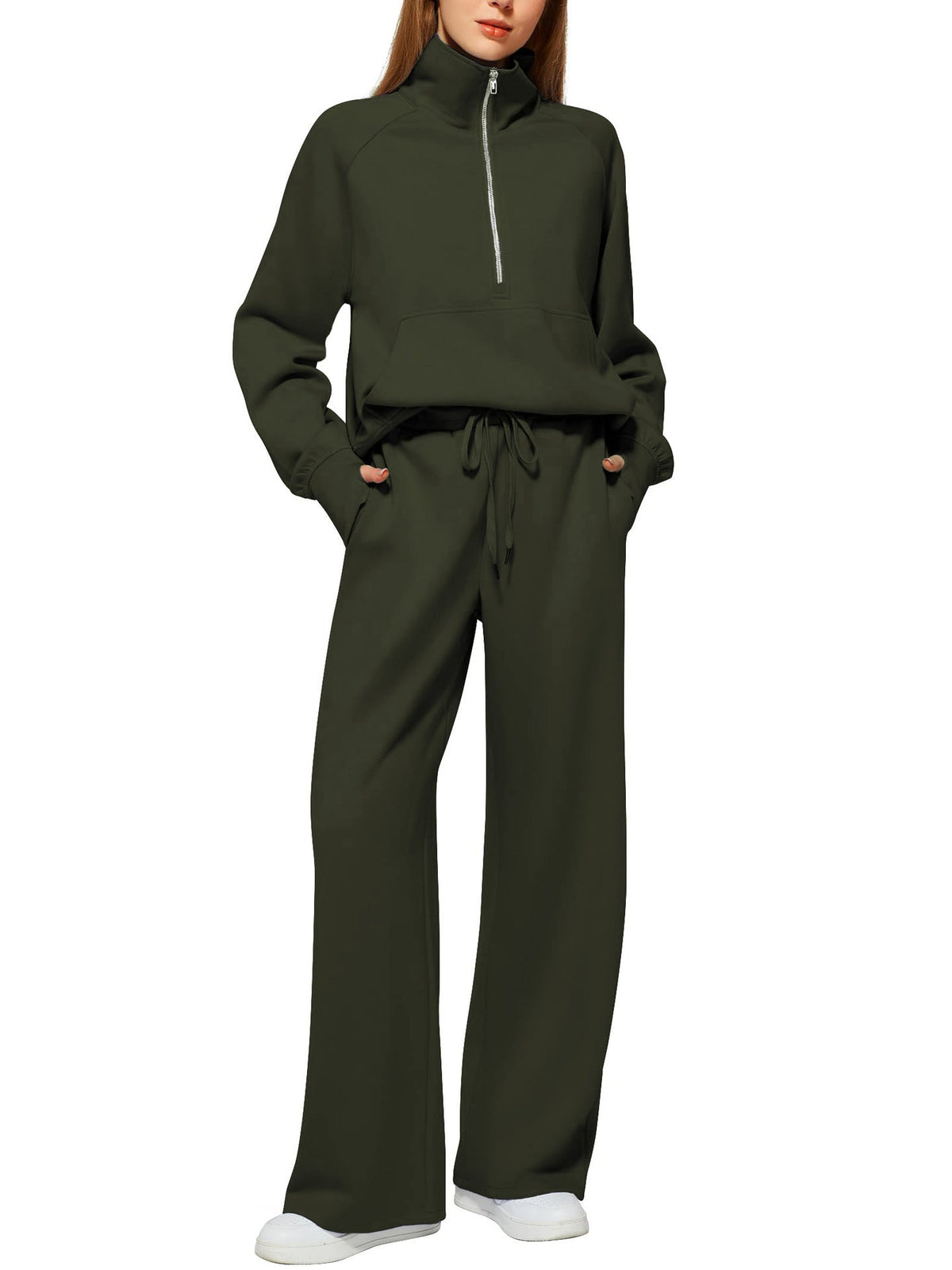 Women sporty two-piece outfit Long Sleeve Sweatshirt and Wide Leg Pants Set - Women Sporty Two-Piece Outfit - Maliame Store