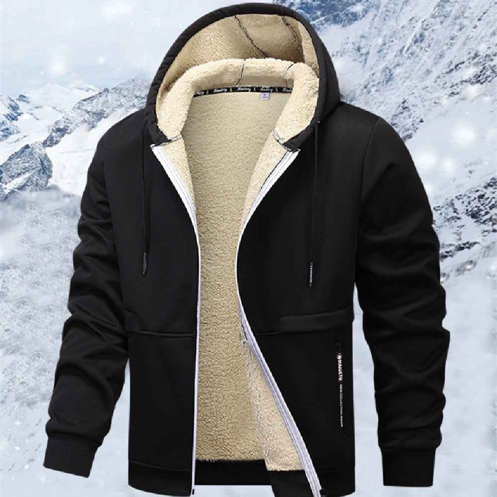 Casual Hoodies For Men Heavyweight Fleece Sweatshirt Winter Thick Sherpa Lined Hooded Zipper Jacket Thick Streetwear Coats