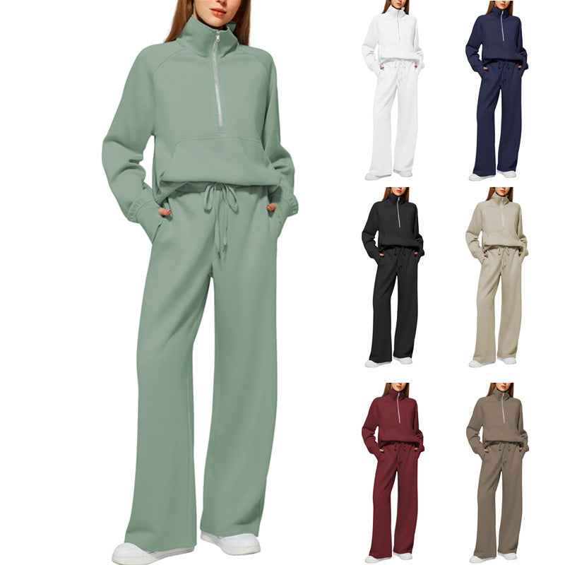 Women sporty two-piece outfit Long Sleeve Sweatshirt and Wide Leg Pants Set - Women Sporty Two-Piece Outfit - Maliame Store