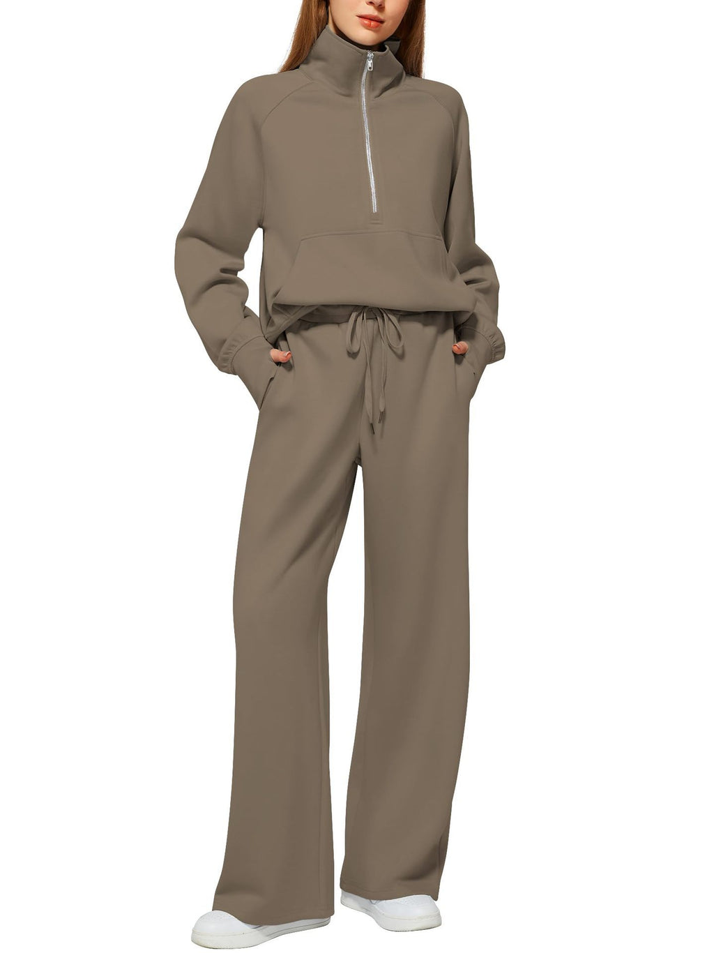 Women sporty two-piece outfit Long Sleeve Sweatshirt and Wide Leg Pants Set - Women Sporty Two-Piece Outfit - Maliame Store