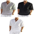 Men's Casual Linen Shirt - Cotton Linen Solid Color Long Sleeve with Loose Stand Collar - Maliame Store