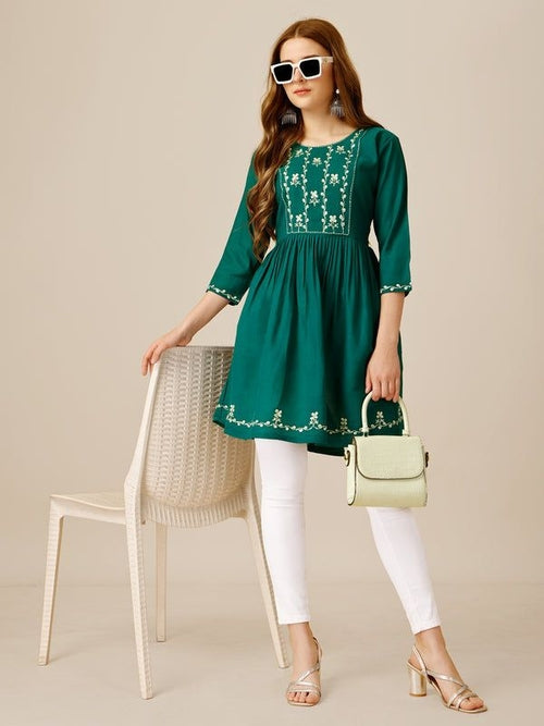 Women Embroidered Rayon Top (Size-40) (Color-GREEN) - Maliame Store