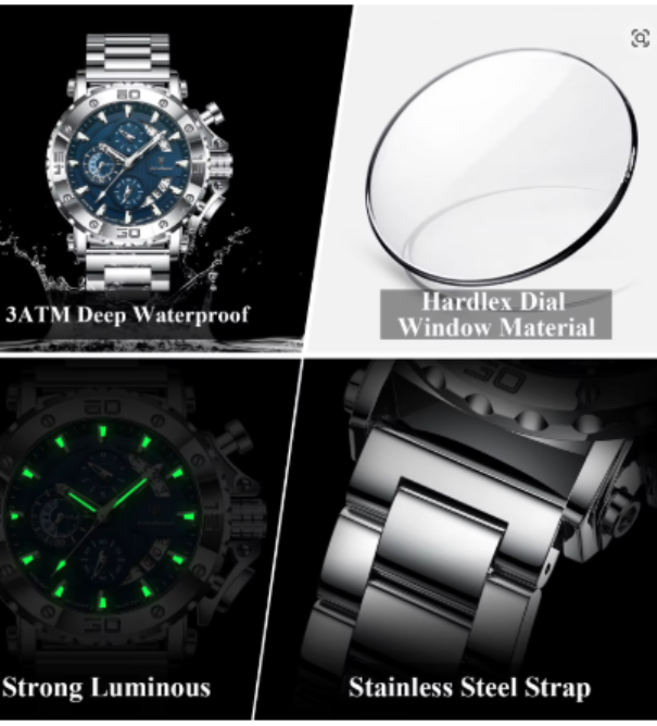 Montre de luxe lumineuse étanche pour homme